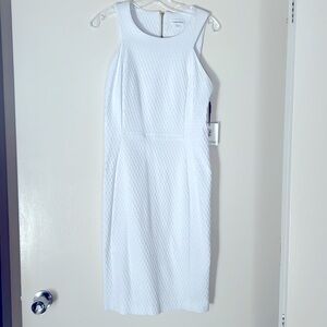 NWT Calvin Klein white sleeveless sheath dress with back gold zipper, size 14